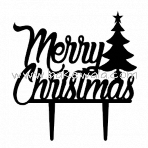 Acrylic Cake Topper or Silhouette - Merry Christmas - Design 1 - 4 Inch -  Black