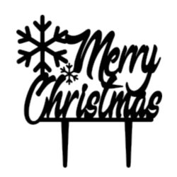 Acrylic Cake Topper or Silhouette - Merry Christmas - Design 2 - 4 Inch -  Black