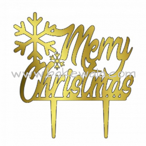 Acrylic Cake Topper or Silhouette - Merry Christmas - Design 2 - 4 Inch -  Gold