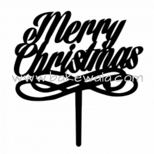 Acrylic Cake Topper or Silhouette - Merry Christmas - Design 3 - 4 Inch -  Black