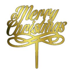 Acrylic Cake Topper or Silhouette - Merry Christmas - Design 3 - 4 Inch -  Gold