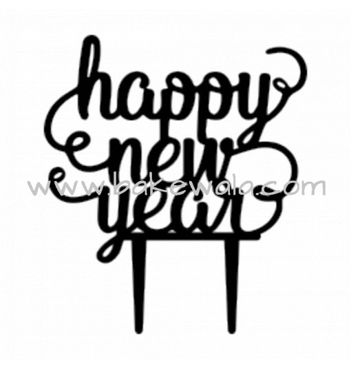 Acrylic Cake Topper or Silhouette - Happy New Year - Design 5-  4 Inch -  Black