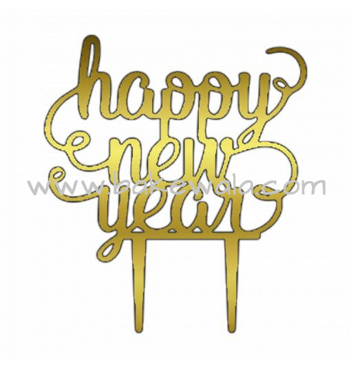 Acrylic Cake Topper or Silhouette - Happy New Year - Design 5- 4 Inch - Gold