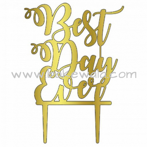 Acrylic Cake Topper or Silhouette - Best Day Ever - Design 2 - 6 Inch -  Gold