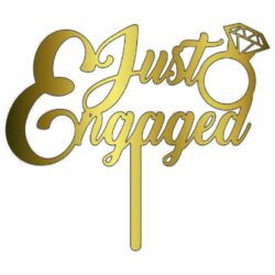 Acrylic Cake Topper or Silhouette - Just Engaged - Design 5 - 6 Inch -  Gold