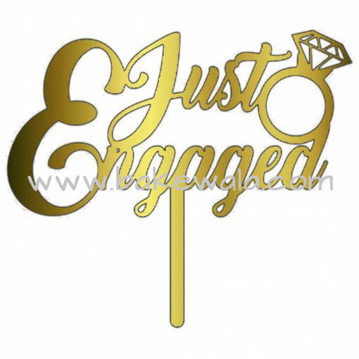 Acrylic Cake Topper or Silhouette - Just Engaged - Design 5 - 6 Inch -  Gold