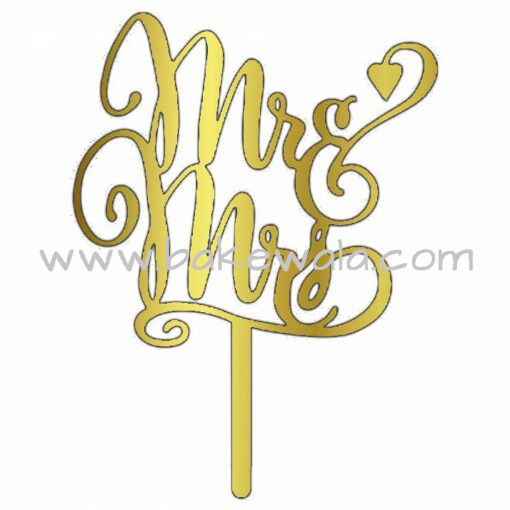 Acrylic Cake Topper or Silhouette - Mr and Mrs - Design 9 - 6 Inch -  Gold