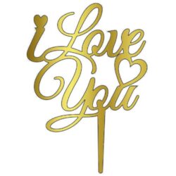 Acrylic Cake Topper or Silhouette - I Love You - Design 16 - 6 Inch -  Gold