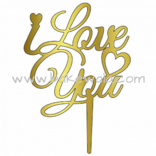 Acrylic Cake Topper or Silhouette - I Love You - Design 16 - 6 Inch -  Gold