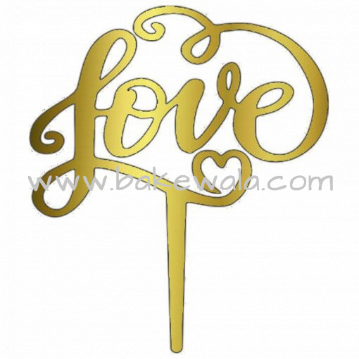 Acrylic Cake Topper or Silhouette - Love  - Design 17 - 6 Inch -  Gold