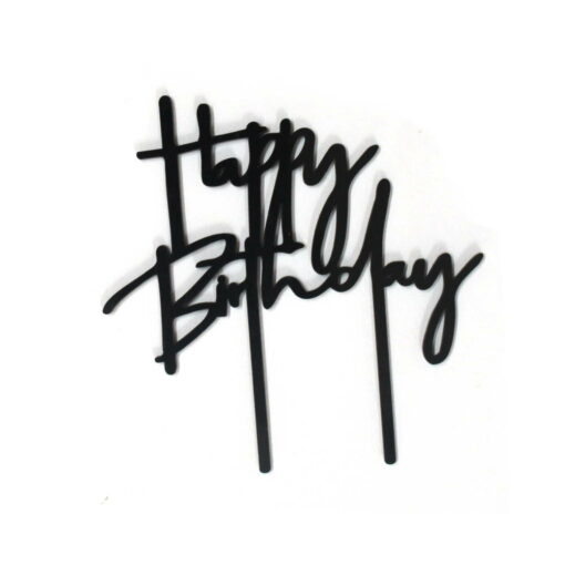 Acrylic Cake Topper or Silhouette - Happy Birthday - 4 '' Black